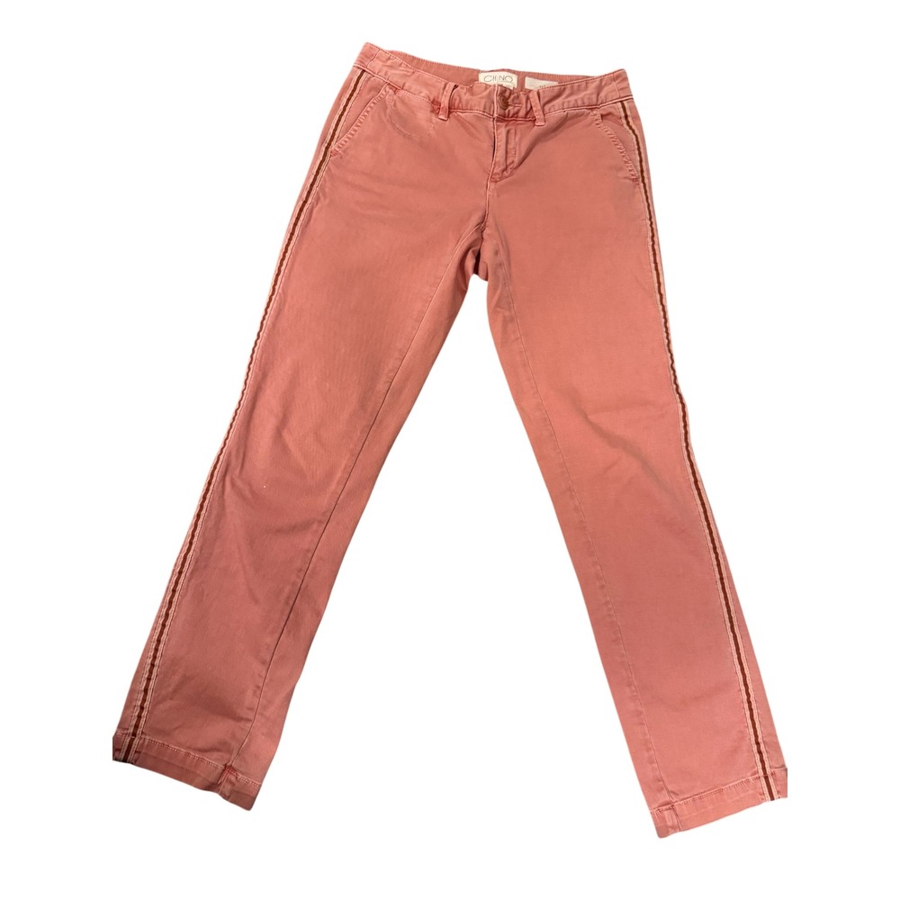Anthropologie Chino Relaxed Coral Pink Side Stripe Pants 25P Petite Womens
